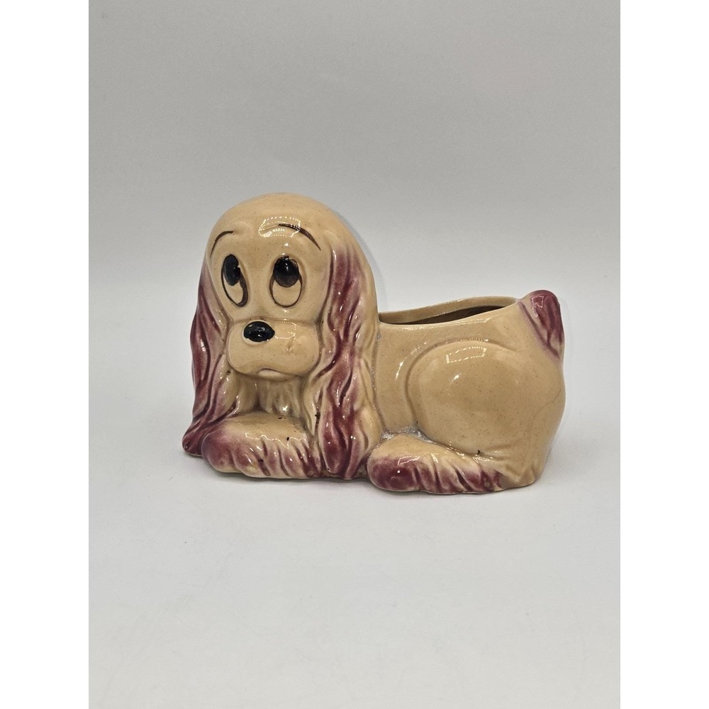 Mid Century Ceramic Cocker Spaniel Planter Sad Puppy Figural Dog Vase‎